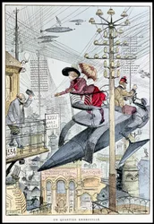 ”Ett förvirrat kvarter”, karikatyr om 1900-talet, ur ”1900-talet”, omkring 1890